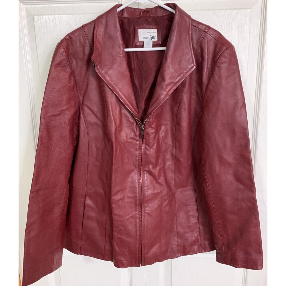 Y2K East 5th Genuine Leather Jacket Blazer Women’s XL Red Maroon Lined